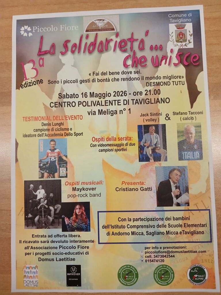 L'evento si terrà sabato 16 maggio 2026 ore 21 al Centro Polivalente di Tavigliano. PARTECIPATE NUMEROSI!!