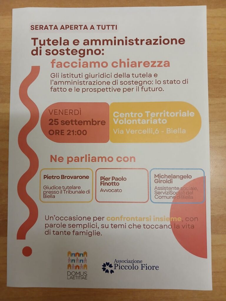 Gli istituti giuridici della tutela e la amministrazione di sostegno. 25 settembre ore 21 presso Centro Territoriale Volontariato
